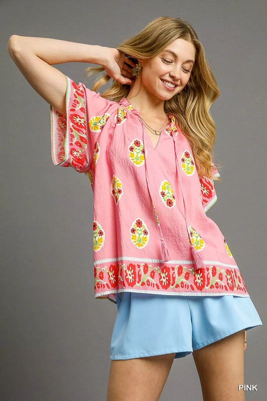 Umgee Boho Bloom Border Top - Bitsy Gypsy Boutique