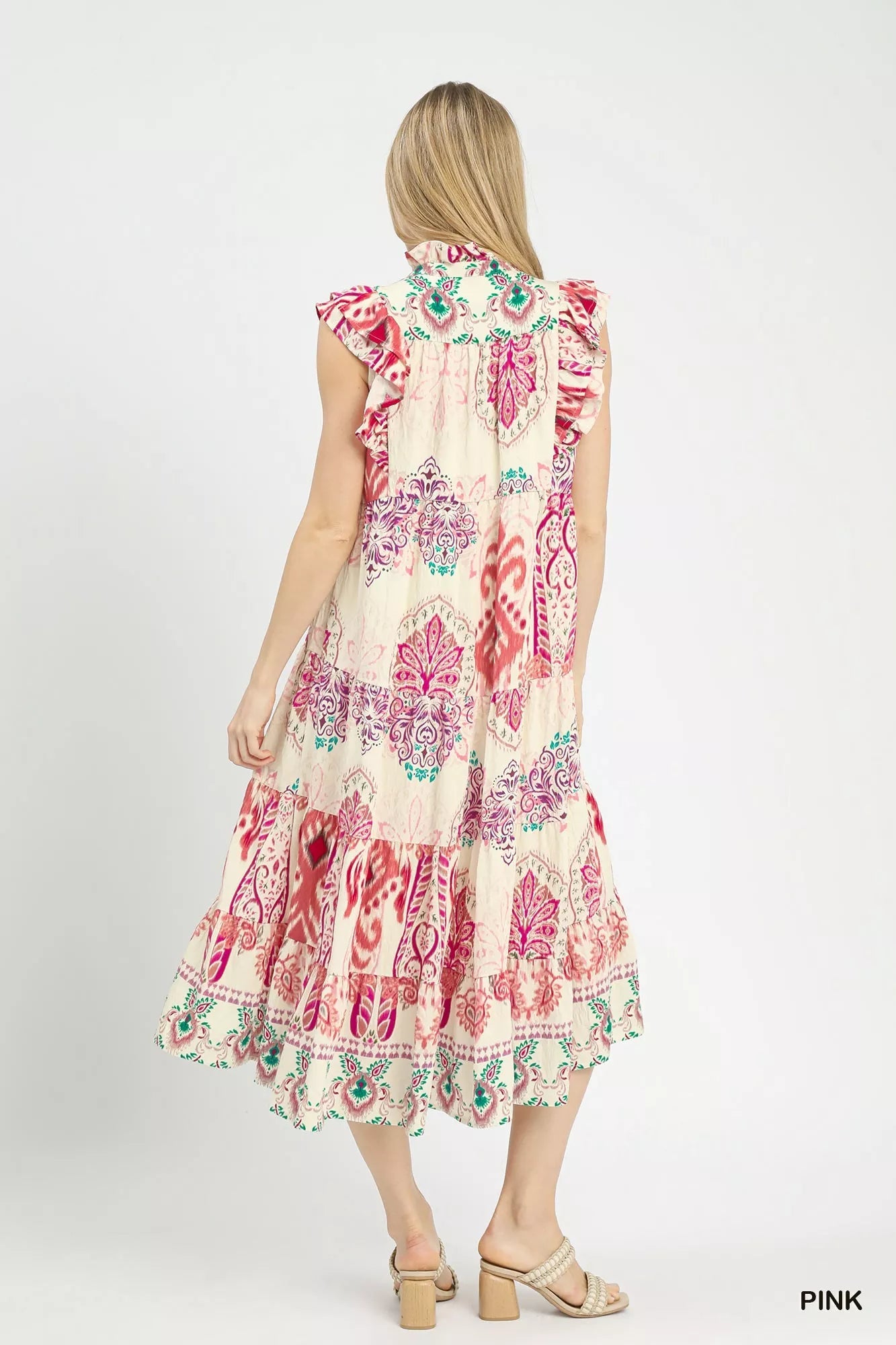 Umgee Boho Boarder Print Ruffle Midi Dress - Bitsy Gypsy Boutique