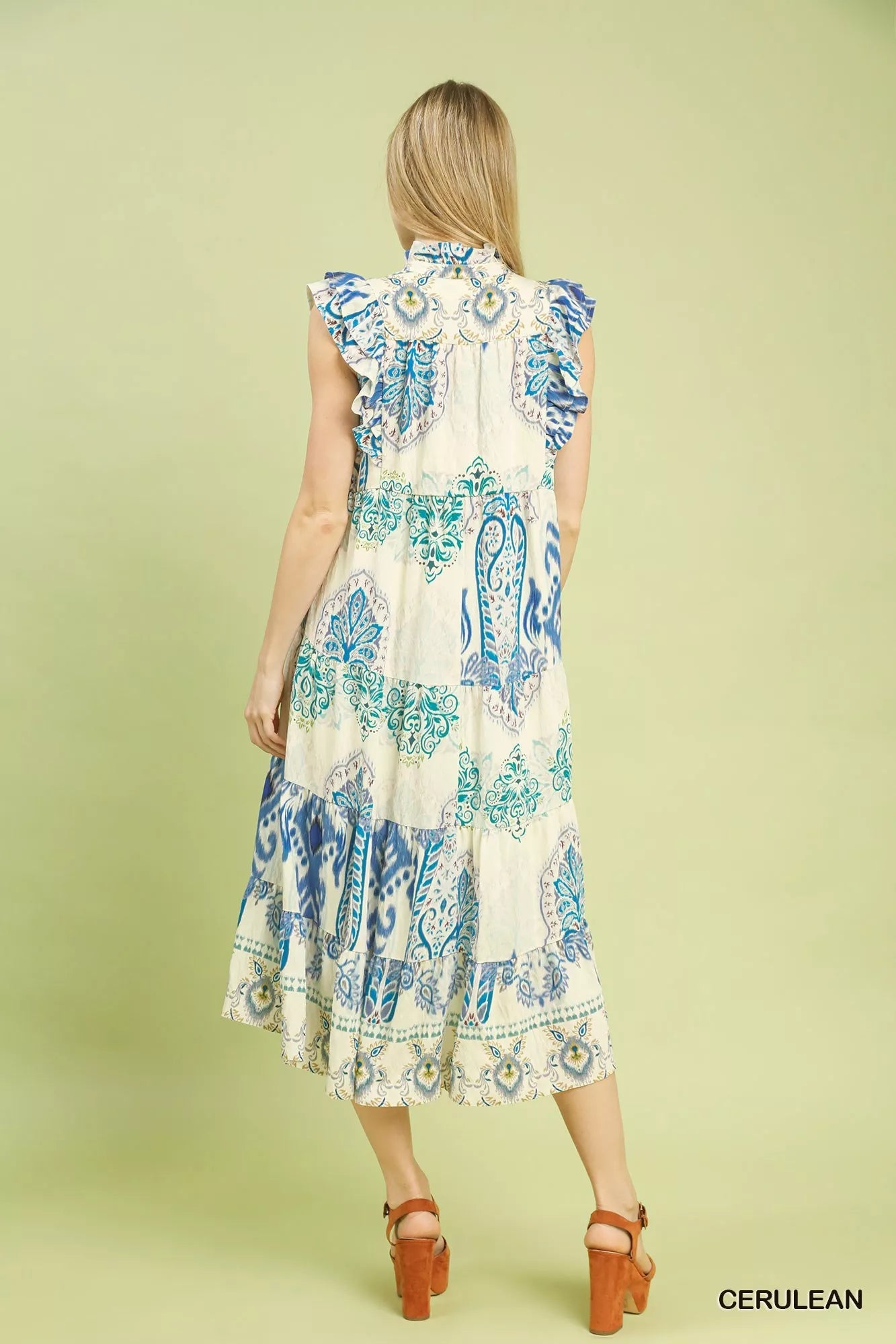 Umgee Boho Boarder Print Ruffle Midi Dress - Bitsy Gypsy Boutique