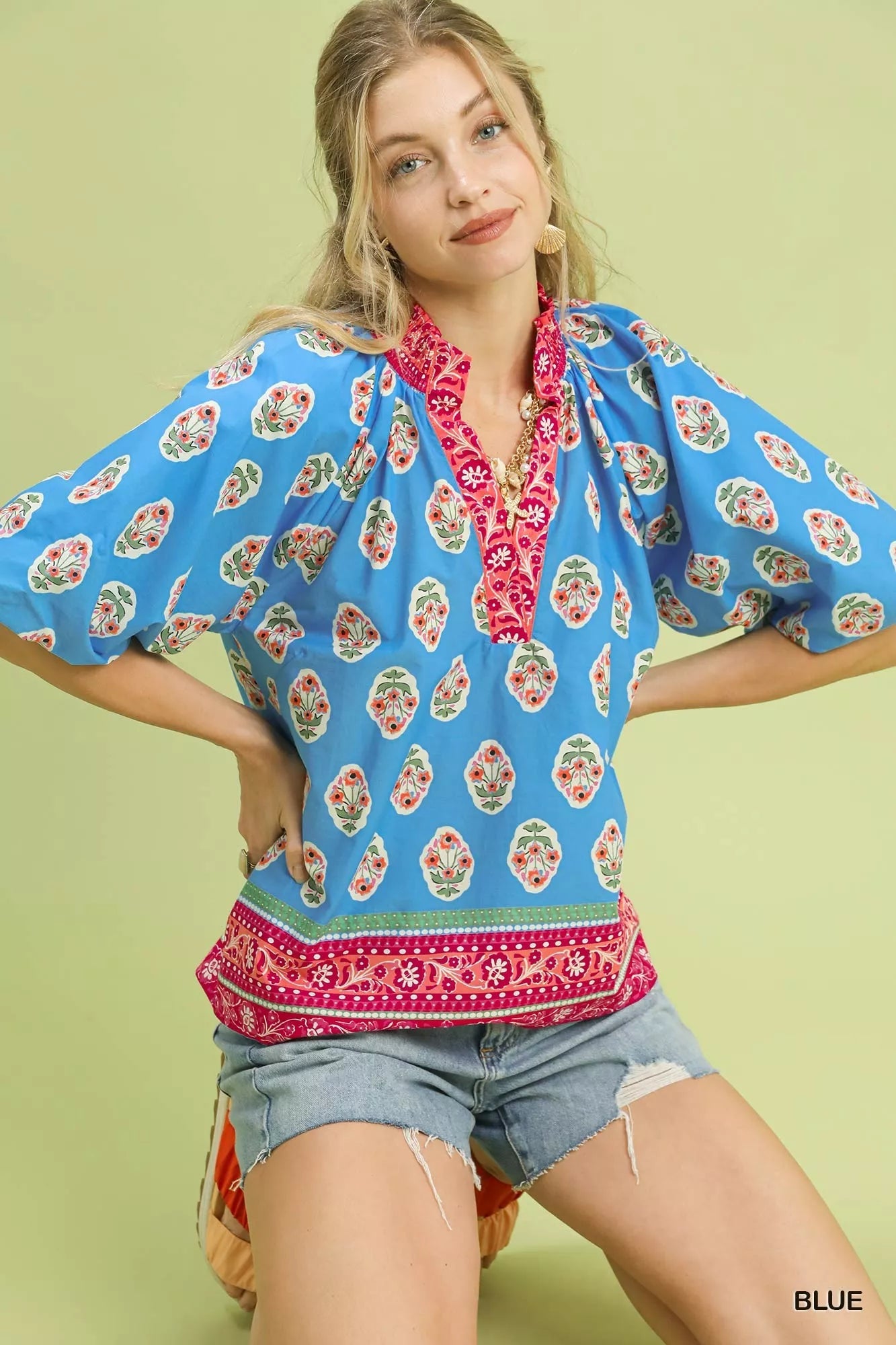 Umgee Boho Border Print Peasant Top - Bitsy Gypsy Boutique