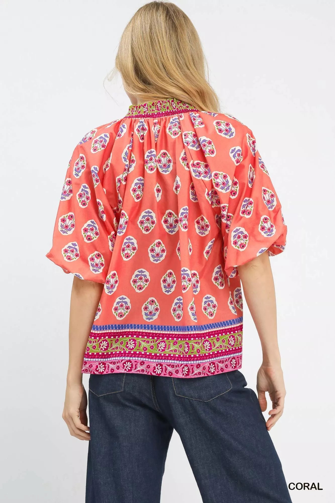 Umgee Boho Border Print Peasant Top - Bitsy Gypsy Boutique