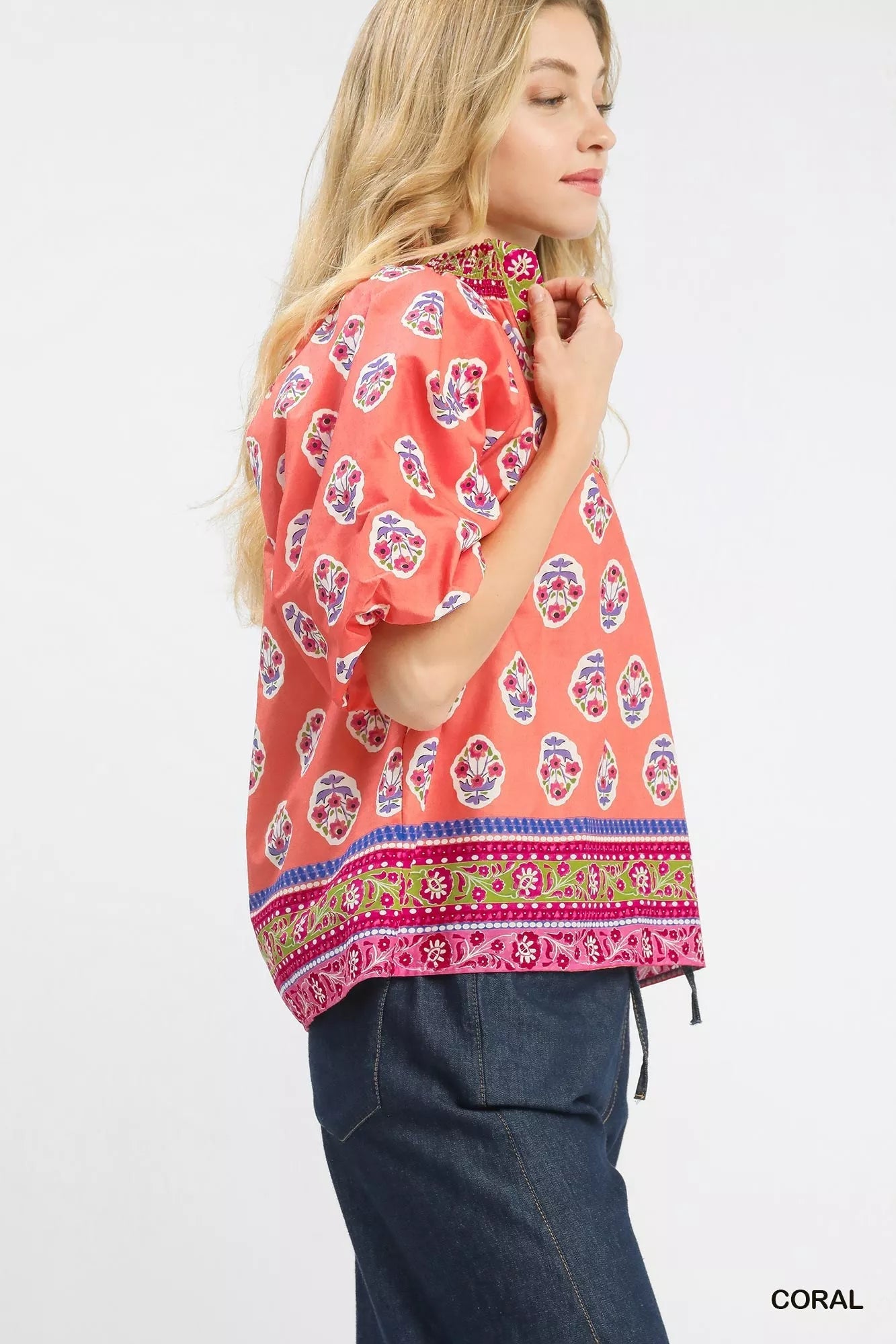 Umgee Boho Border Print Peasant Top - Bitsy Gypsy Boutique