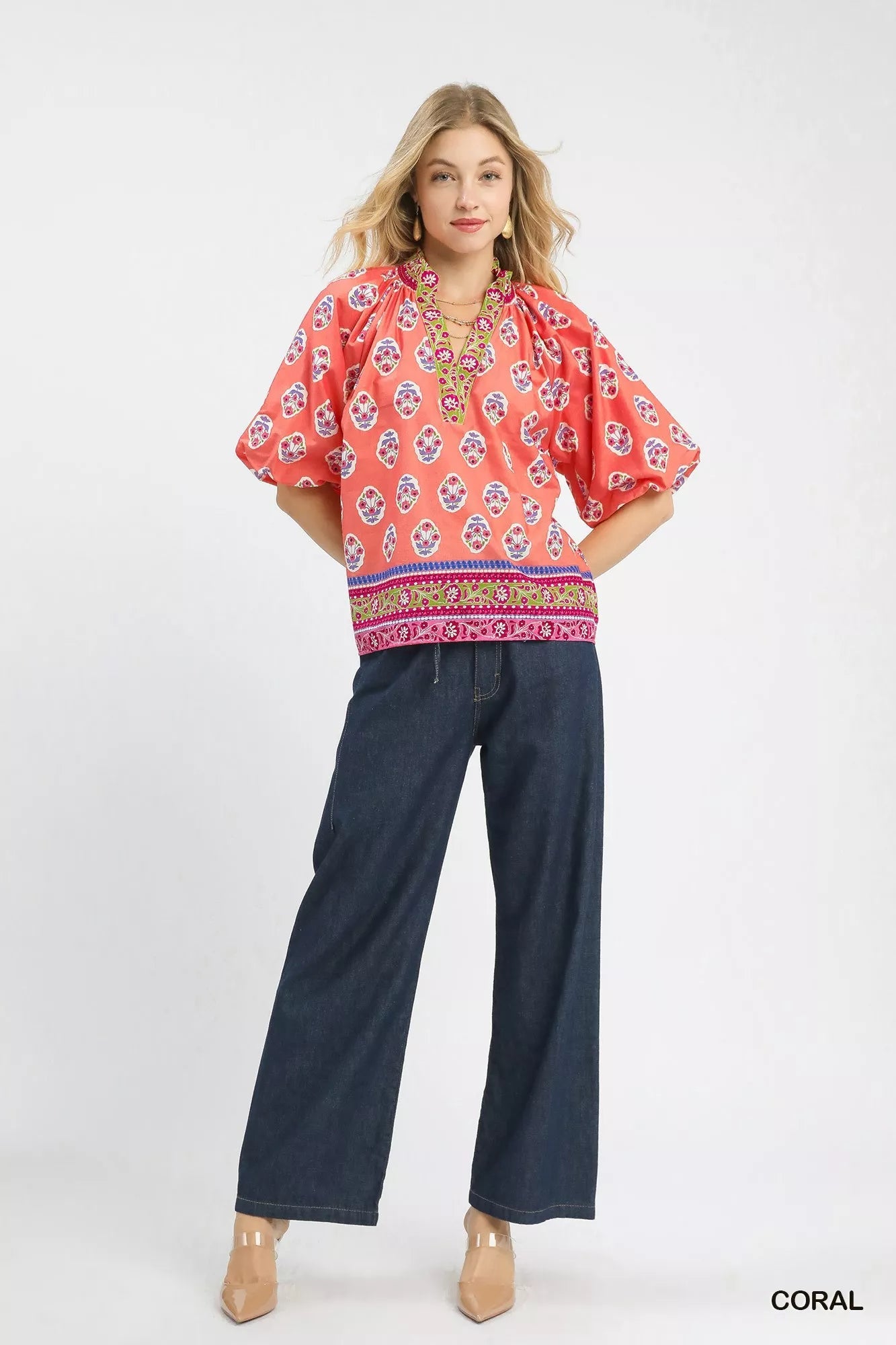 Umgee Boho Border Print Peasant Top - Bitsy Gypsy Boutique