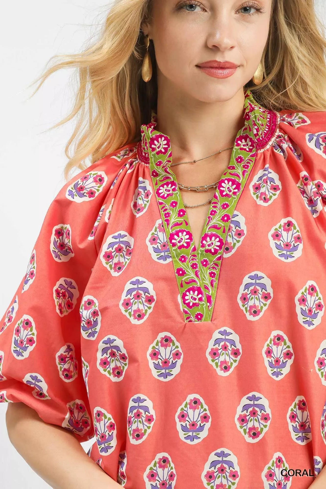 Umgee Boho Border Print Peasant Top - Bitsy Gypsy Boutique