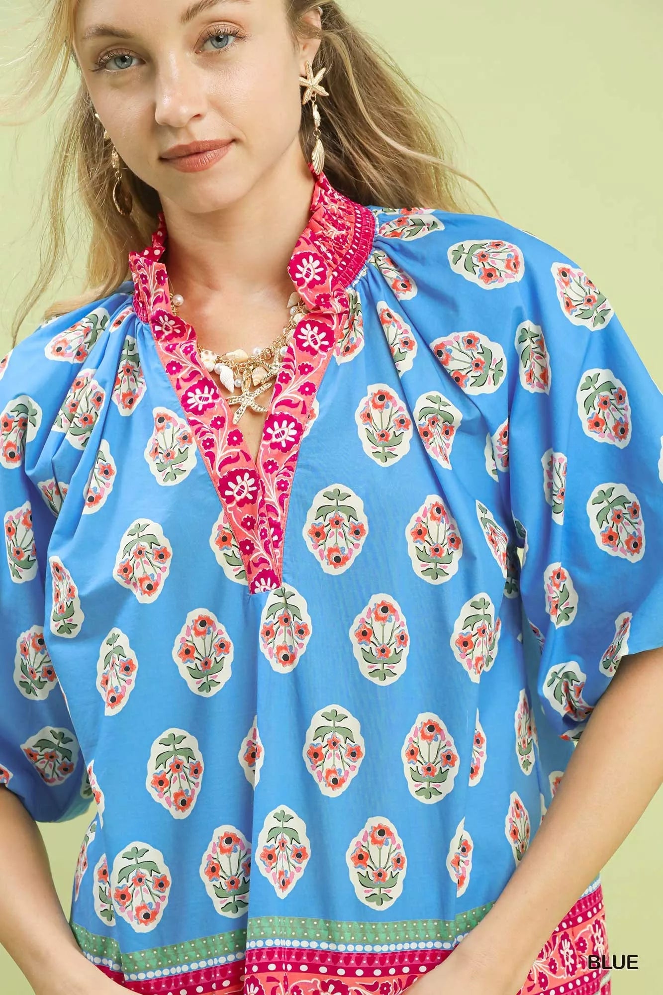 Umgee Boho Border Print Peasant Top - Bitsy Gypsy Boutique
