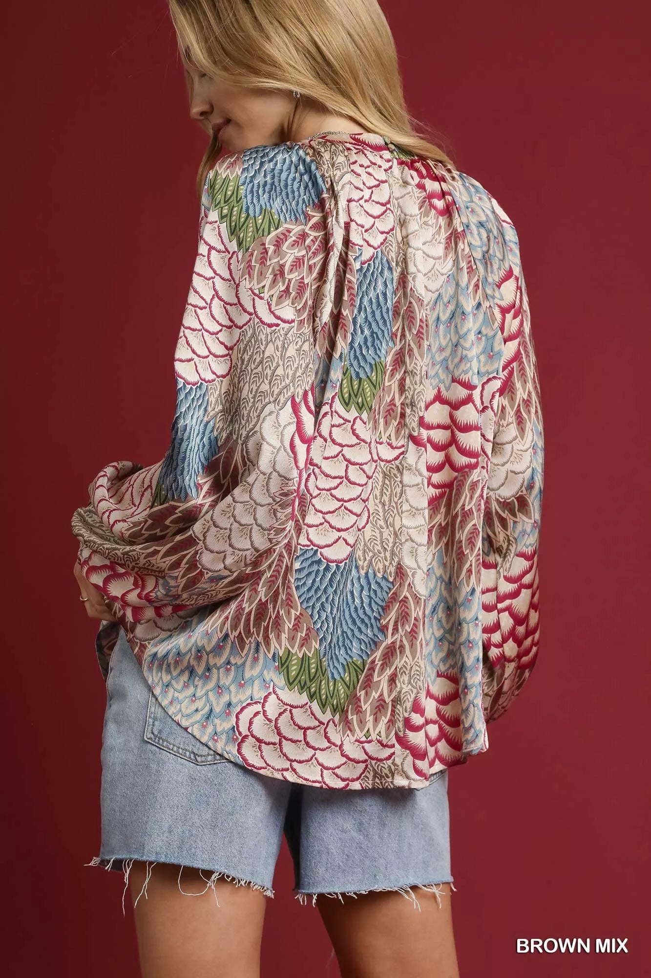 Umgee Boho Feather Print Peasant Blouse - Bitsy Gypsy Boutique