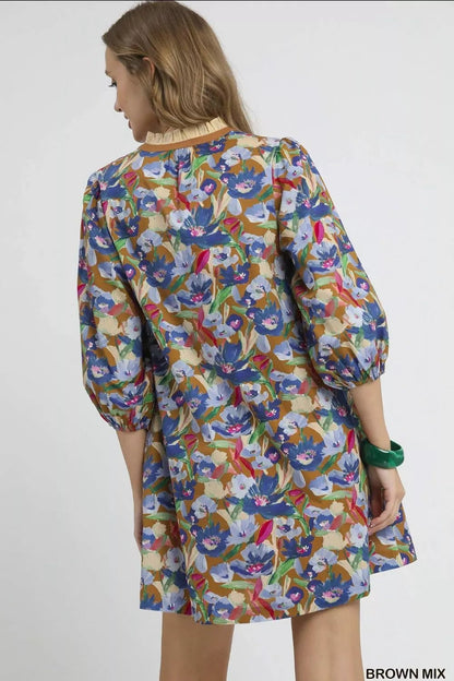 Umgee Boho Floral Balloon Sleeve Mini Dress - Bitsy Gypsy Boutique