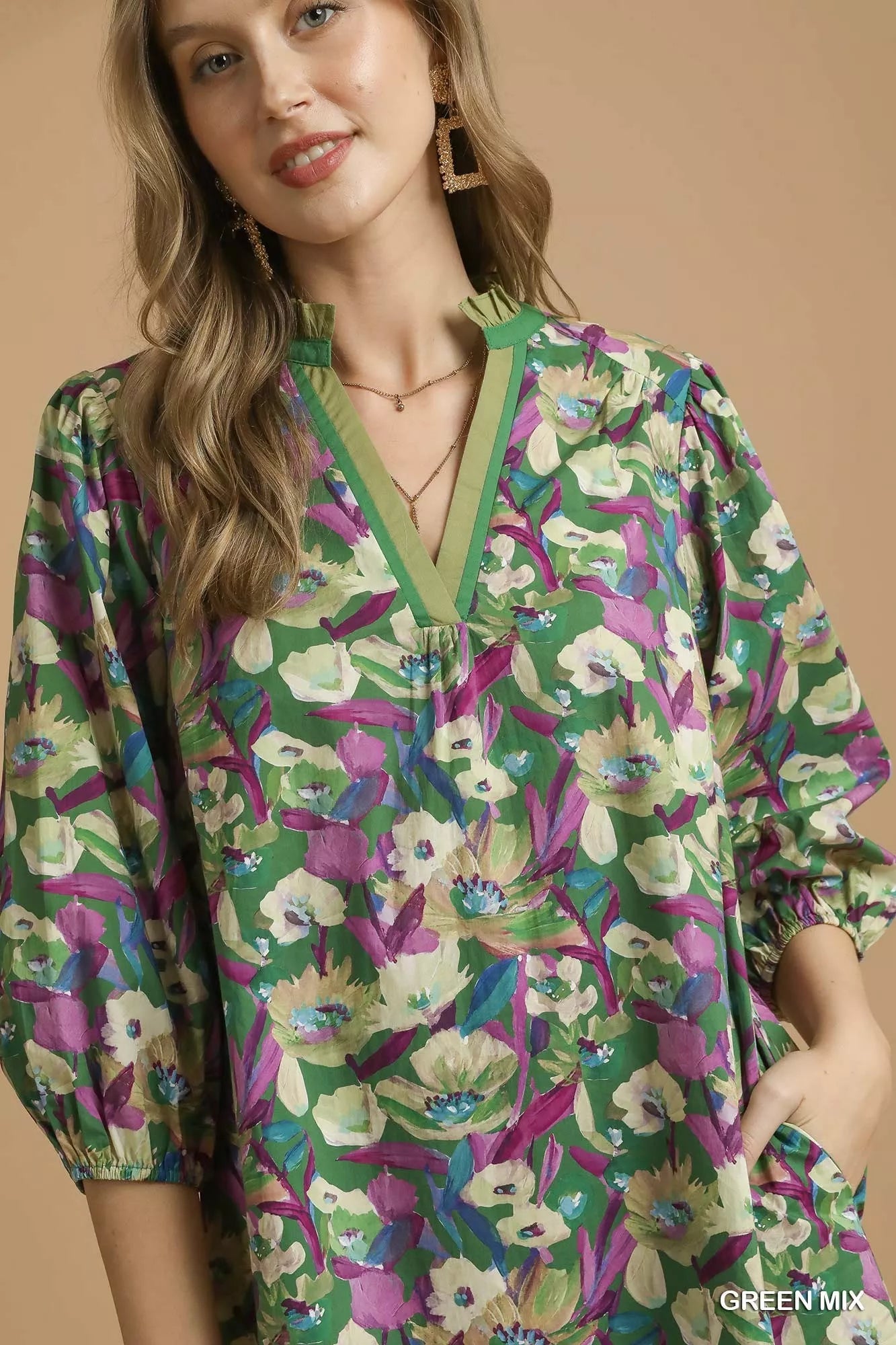 Umgee Boho Floral Balloon Sleeve Mini Dress - Bitsy Gypsy Boutique