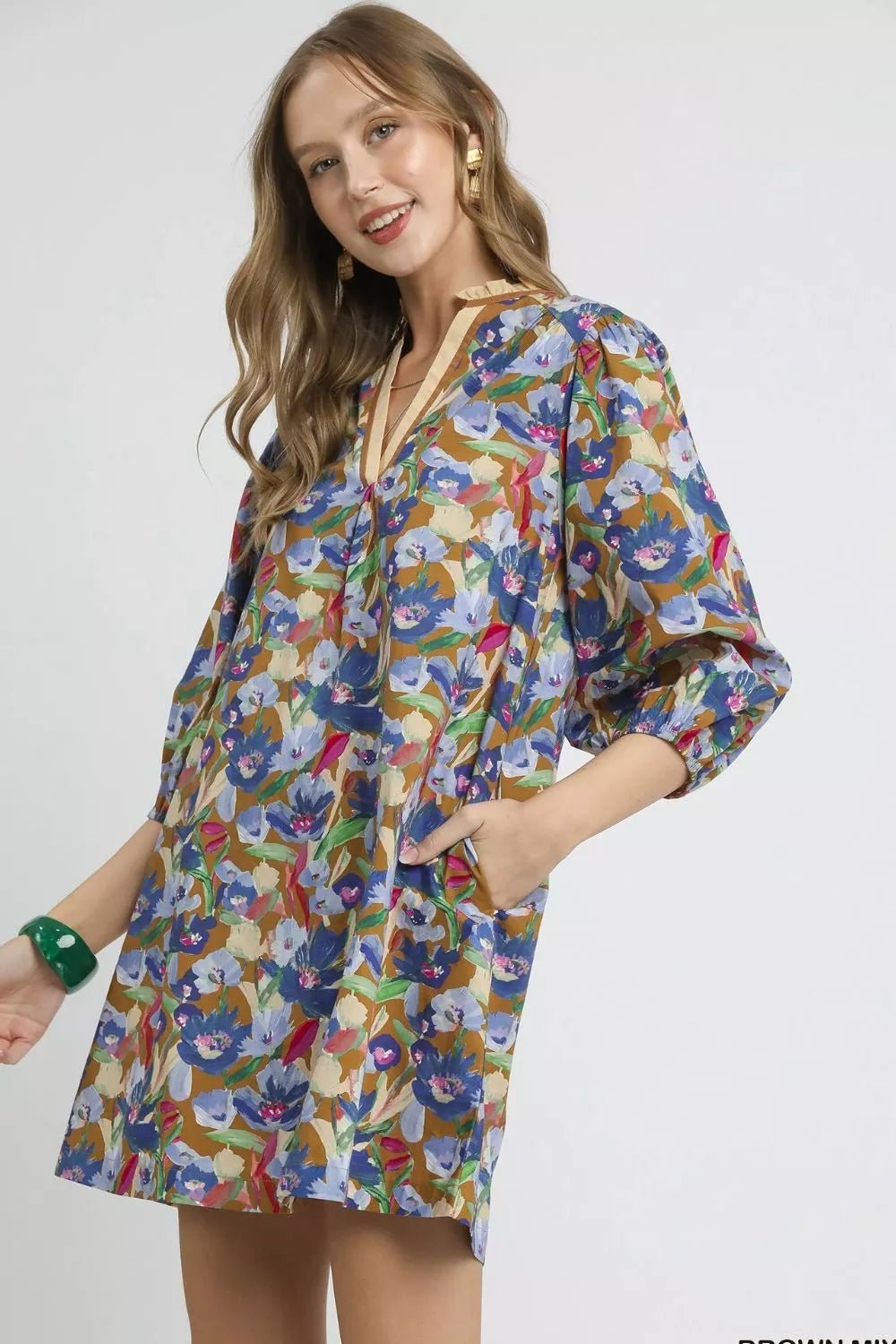 Umgee Boho Floral Balloon Sleeve Mini Dress - Bitsy Gypsy Boutique