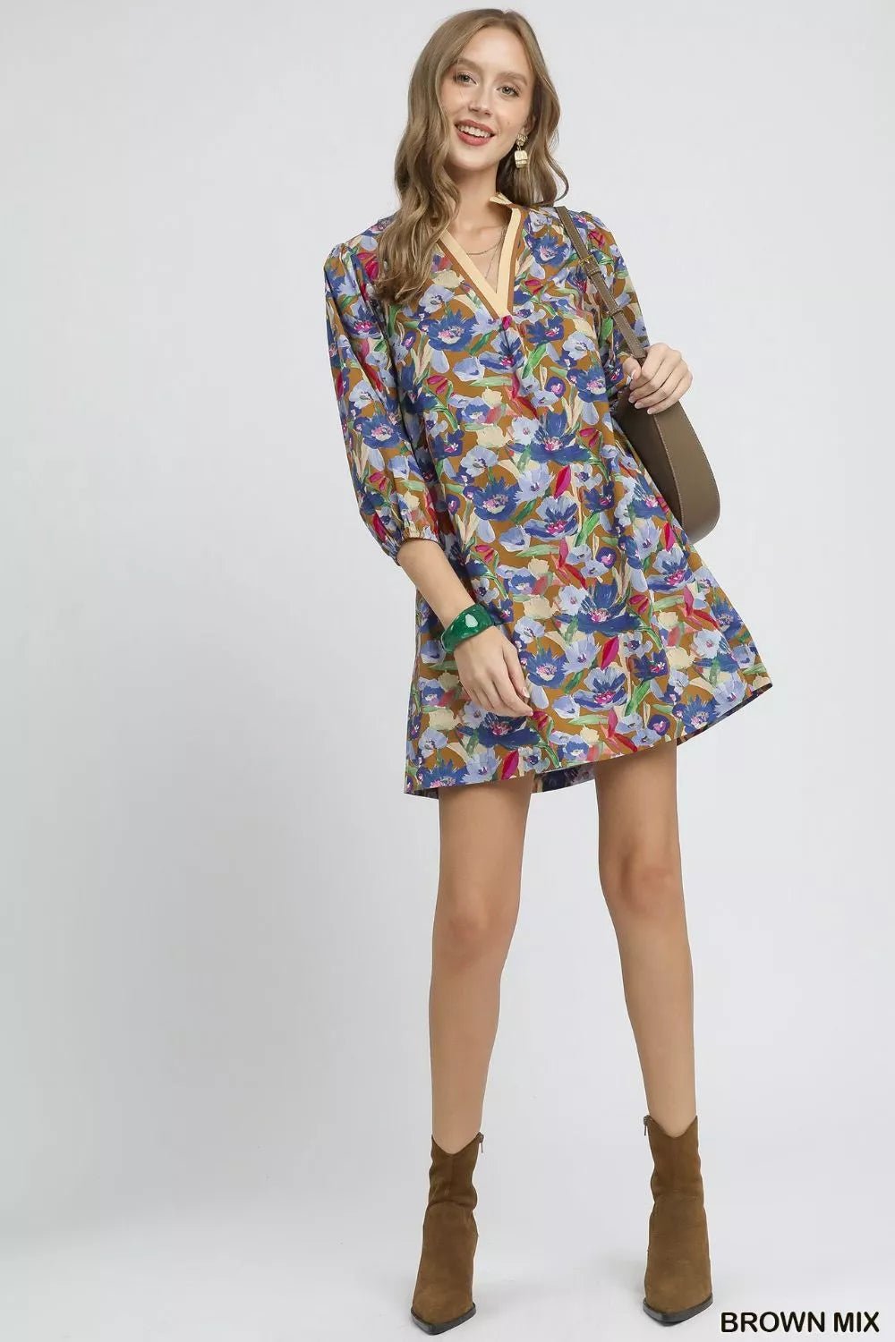 Umgee Boho Floral Balloon Sleeve Mini Dress - Bitsy Gypsy Boutique