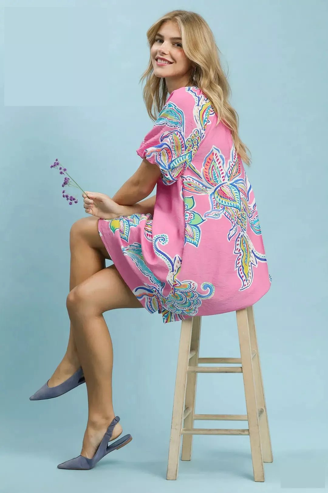 Umgee Boho Floral Print Mini Dress with Pockets - Bitsy Gypsy Boutique