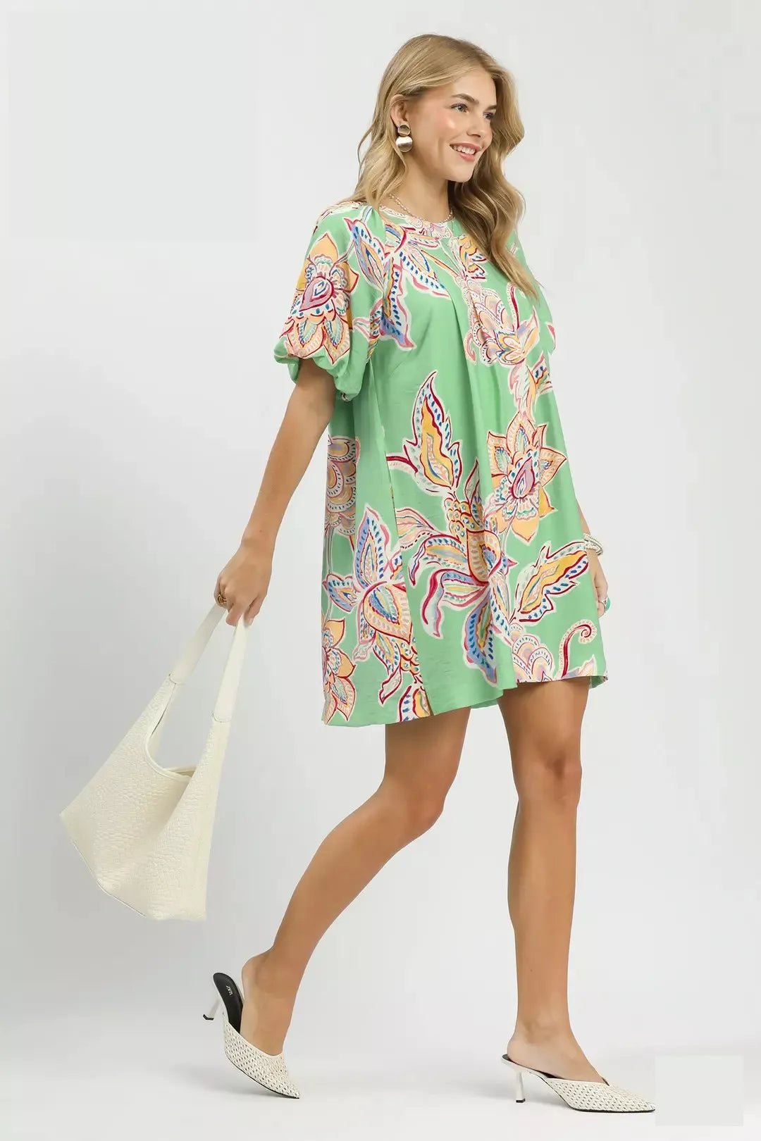 Umgee Boho Floral Print Mini Dress with Pockets - Bitsy Gypsy Boutique