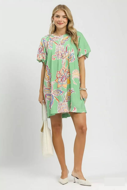 Umgee Boho Floral Print Mini Dress with Pockets - Bitsy Gypsy Boutique