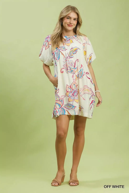 Umgee Boho Floral Print Mini Dress with Pockets - Bitsy Gypsy Boutique