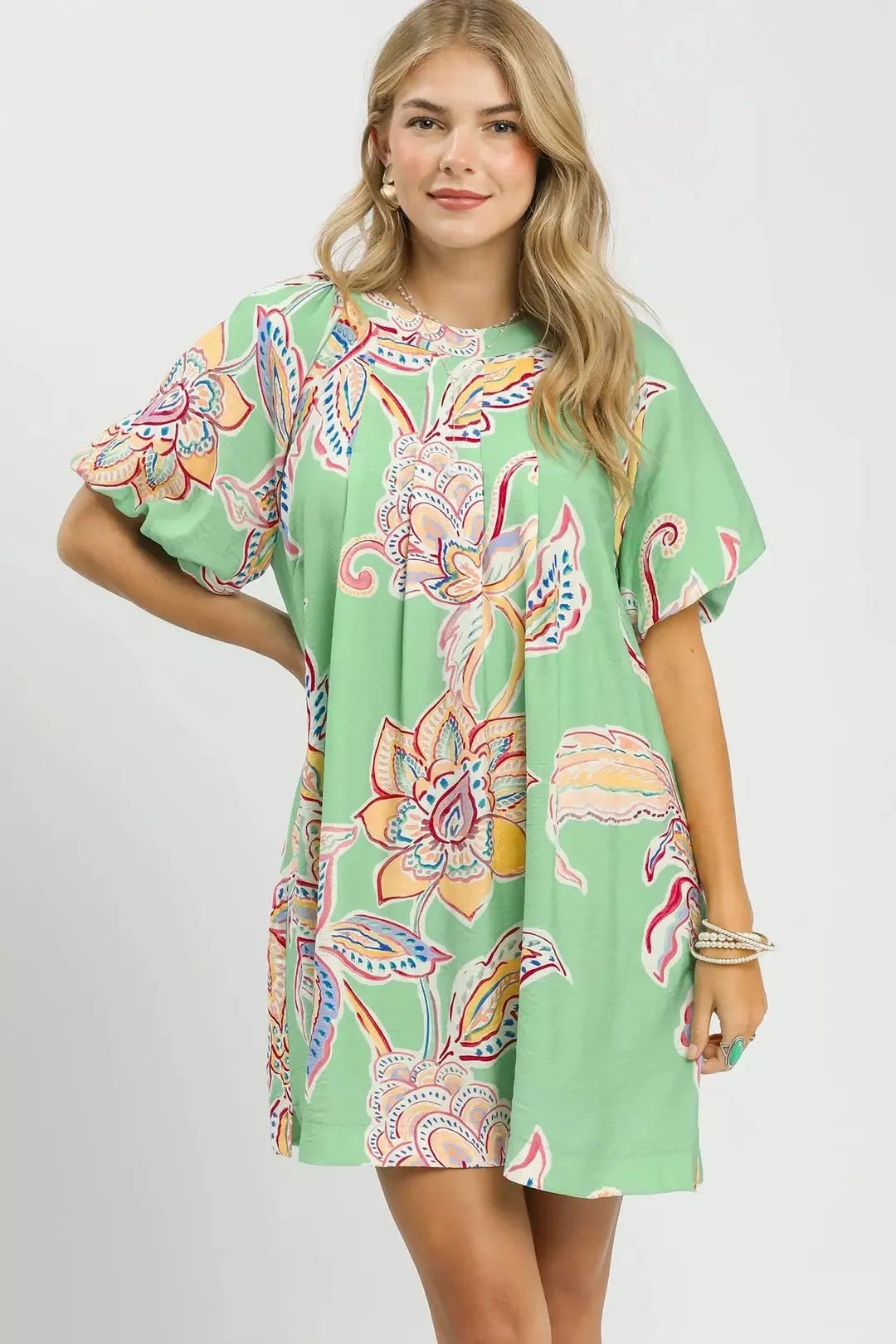 Umgee Boho Floral Print Mini Dress with Pockets - Bitsy Gypsy Boutique