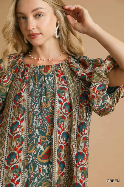Umgee Boho Floral Stripe Puff Sleeve Blouse - Bitsy Gypsy Boutique
