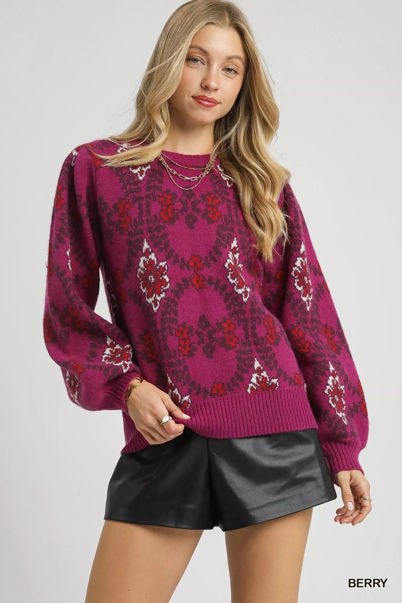 Umgee Boho Patterned Long Sleeve Sweater - Bitsy Gypsy Boutique