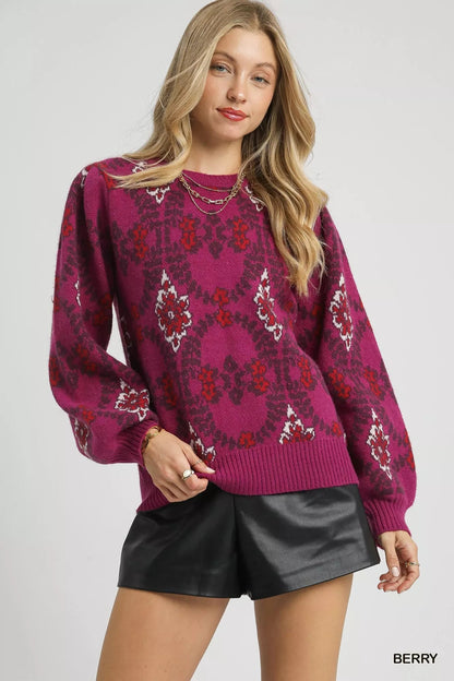 Umgee Boho Patterned Long Sleeve Sweater - Bitsy Gypsy Boutique