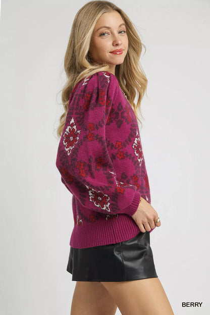 Umgee Boho Patterned Long Sleeve Sweater - Bitsy Gypsy Boutique