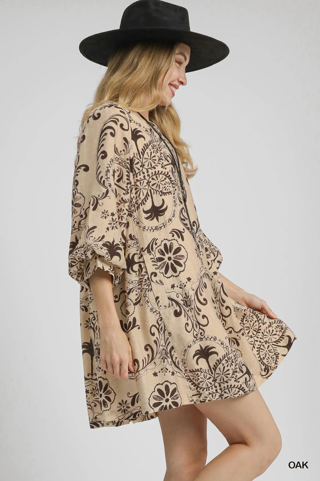 Umgee Boho Printed Balloon Sleeve Mini Dress - Bitsy Gypsy Boutique