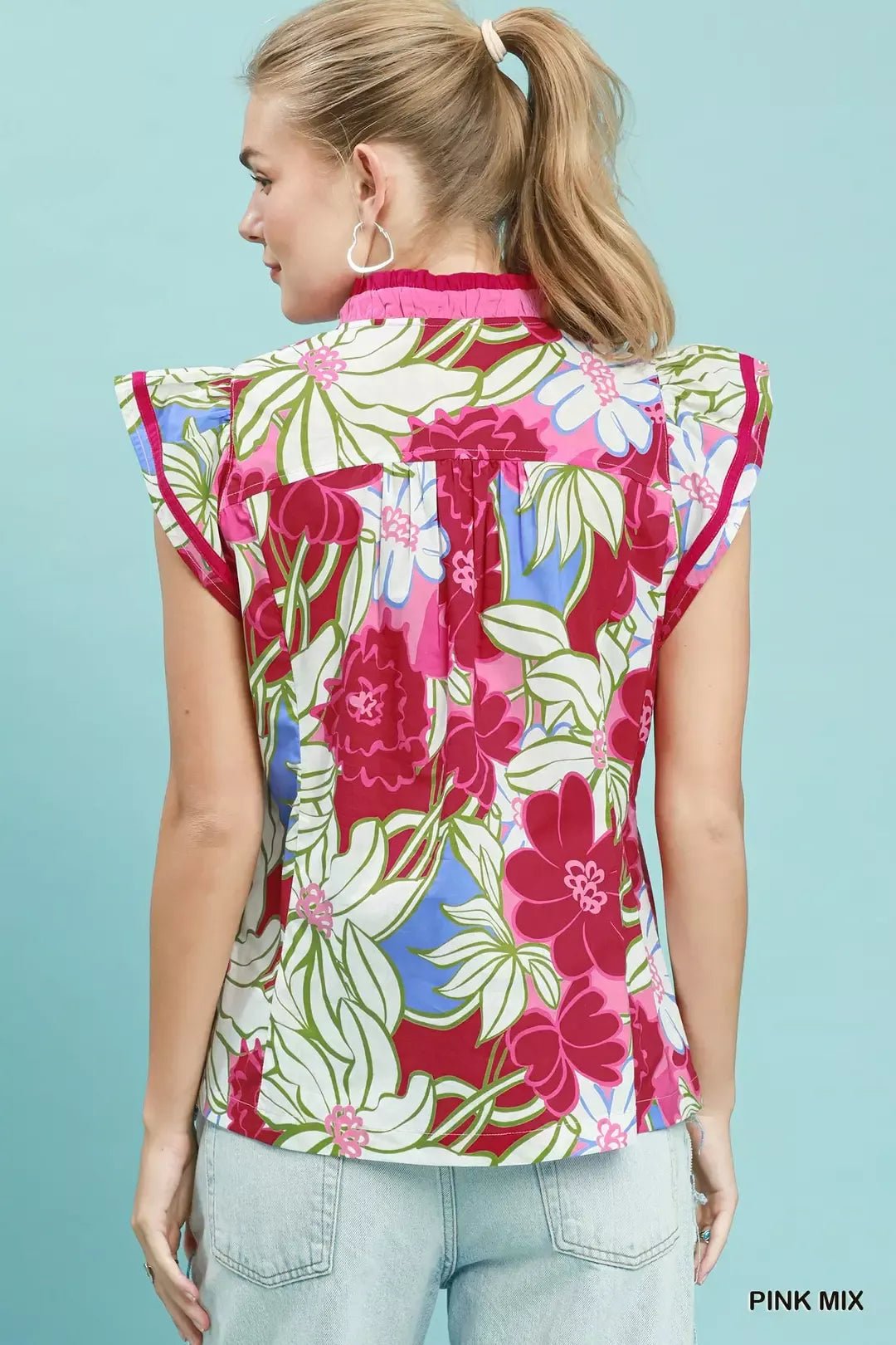 Umgee Bold Floral Flutter Sleeve Top - Bitsy Gypsy Boutique