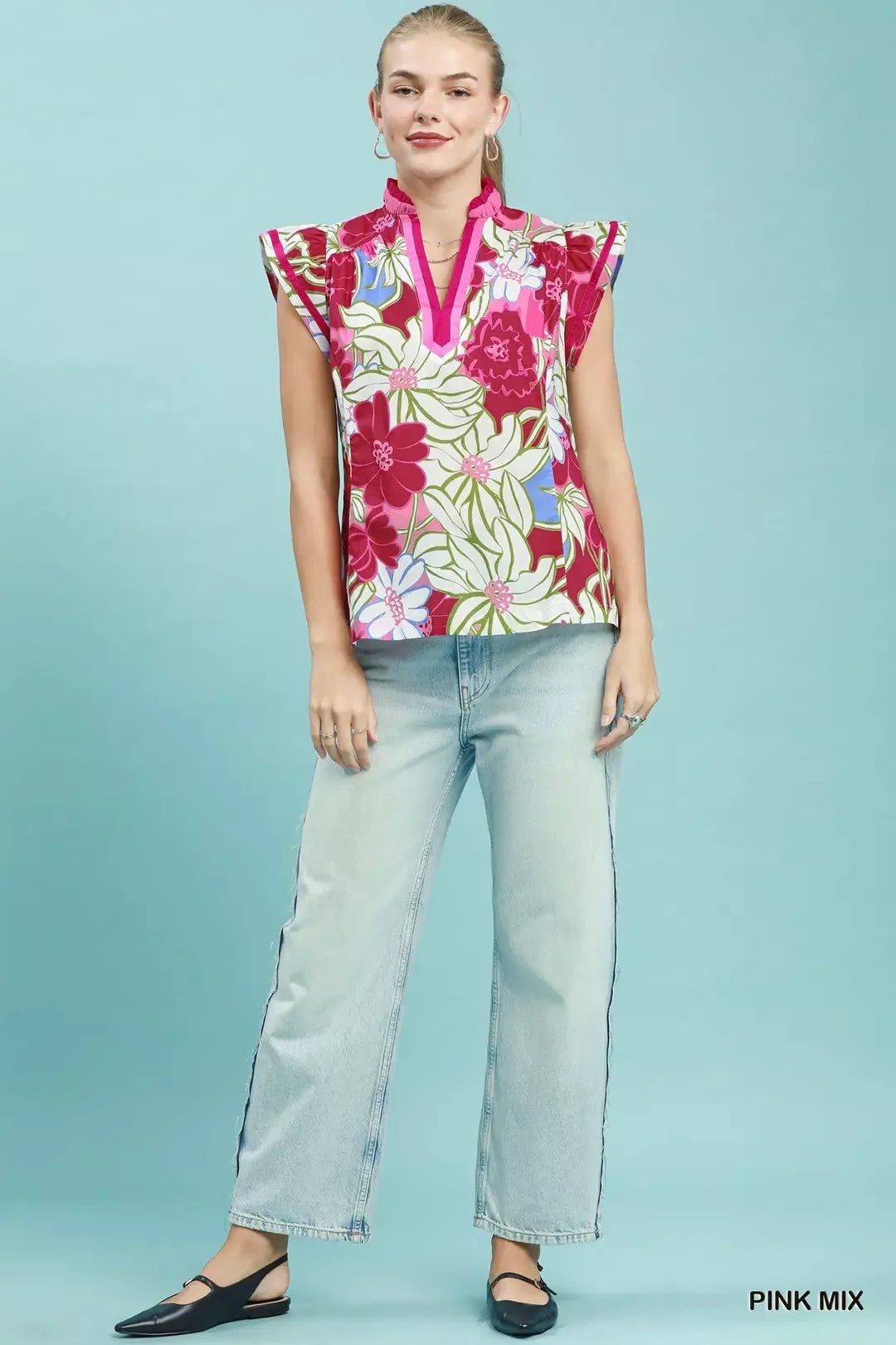 Umgee Bold Floral Flutter Sleeve Top - Bitsy Gypsy Boutique