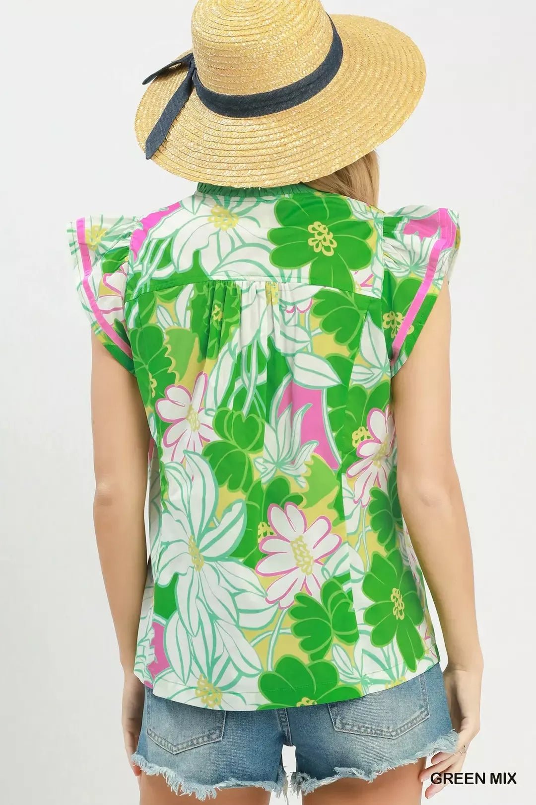 Umgee Bold Floral Flutter Sleeve Top - Bitsy Gypsy Boutique