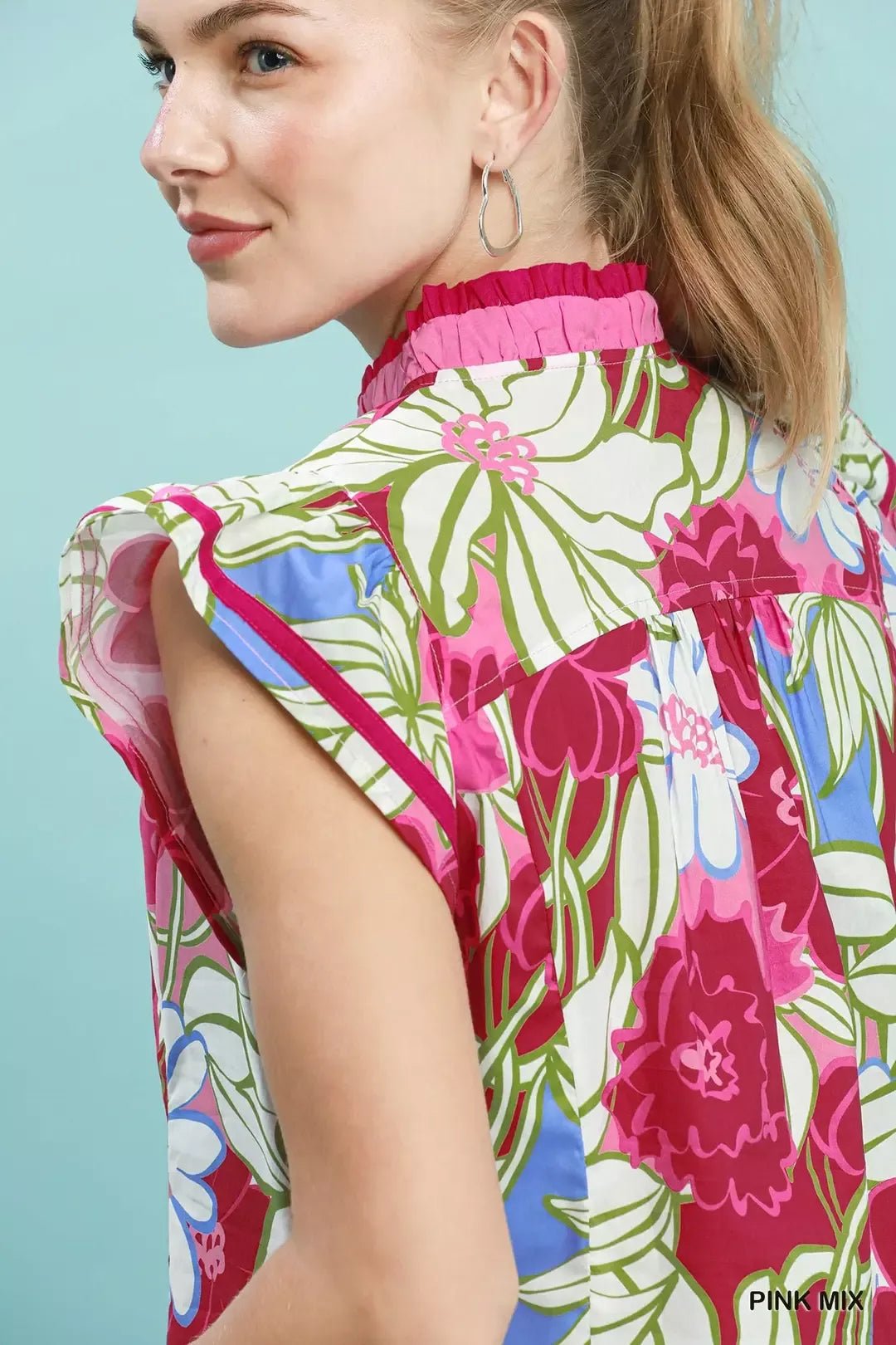 Umgee Bold Floral Flutter Sleeve Top - Bitsy Gypsy Boutique