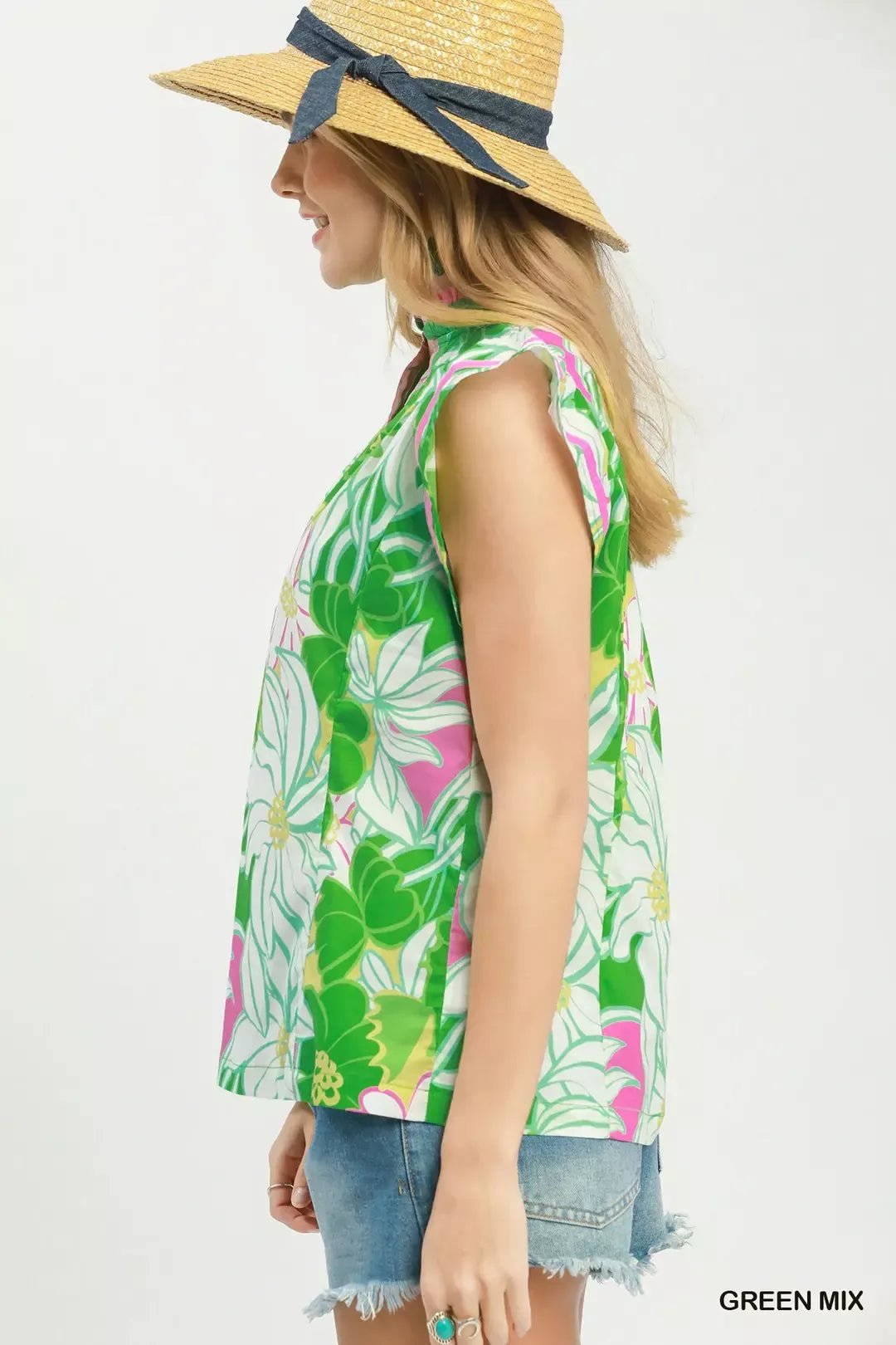 Umgee Bold Floral Flutter Sleeve Top - Bitsy Gypsy Boutique