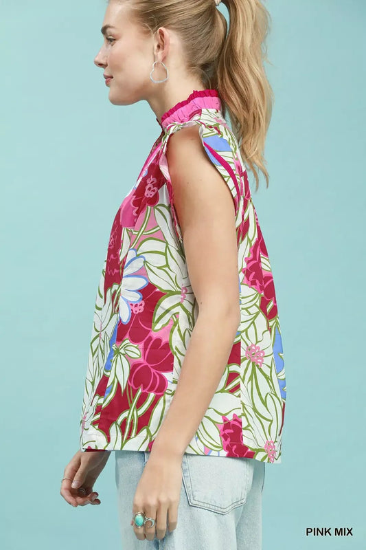 Umgee Bold Floral Flutter Sleeve Top - Bitsy Gypsy Boutique