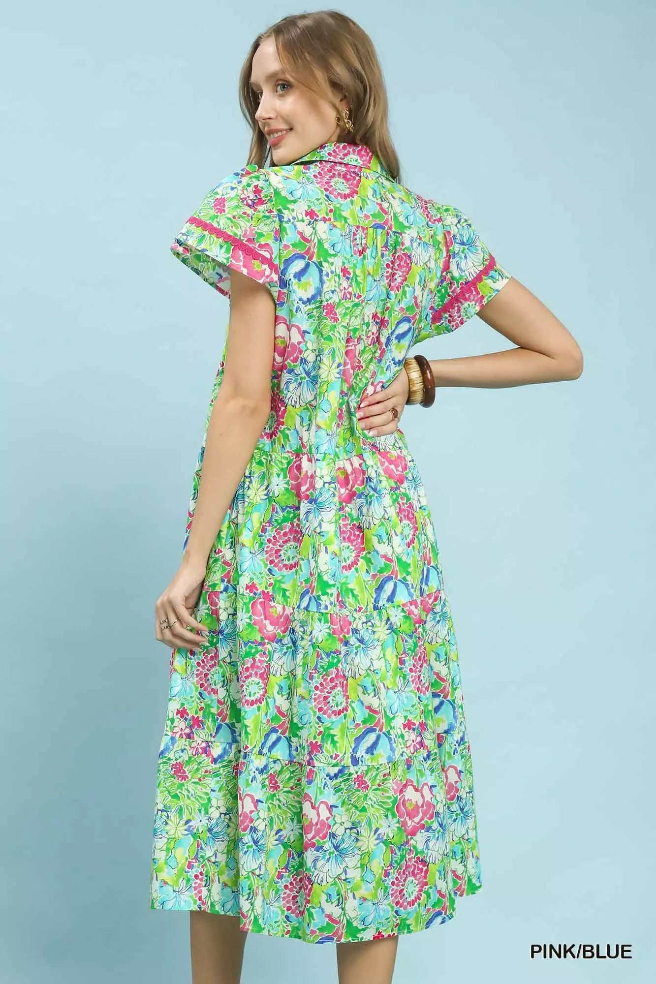 Umgee Bold Mixed Floral Tiered Midi Dress - Bitsy Gypsy Boutique