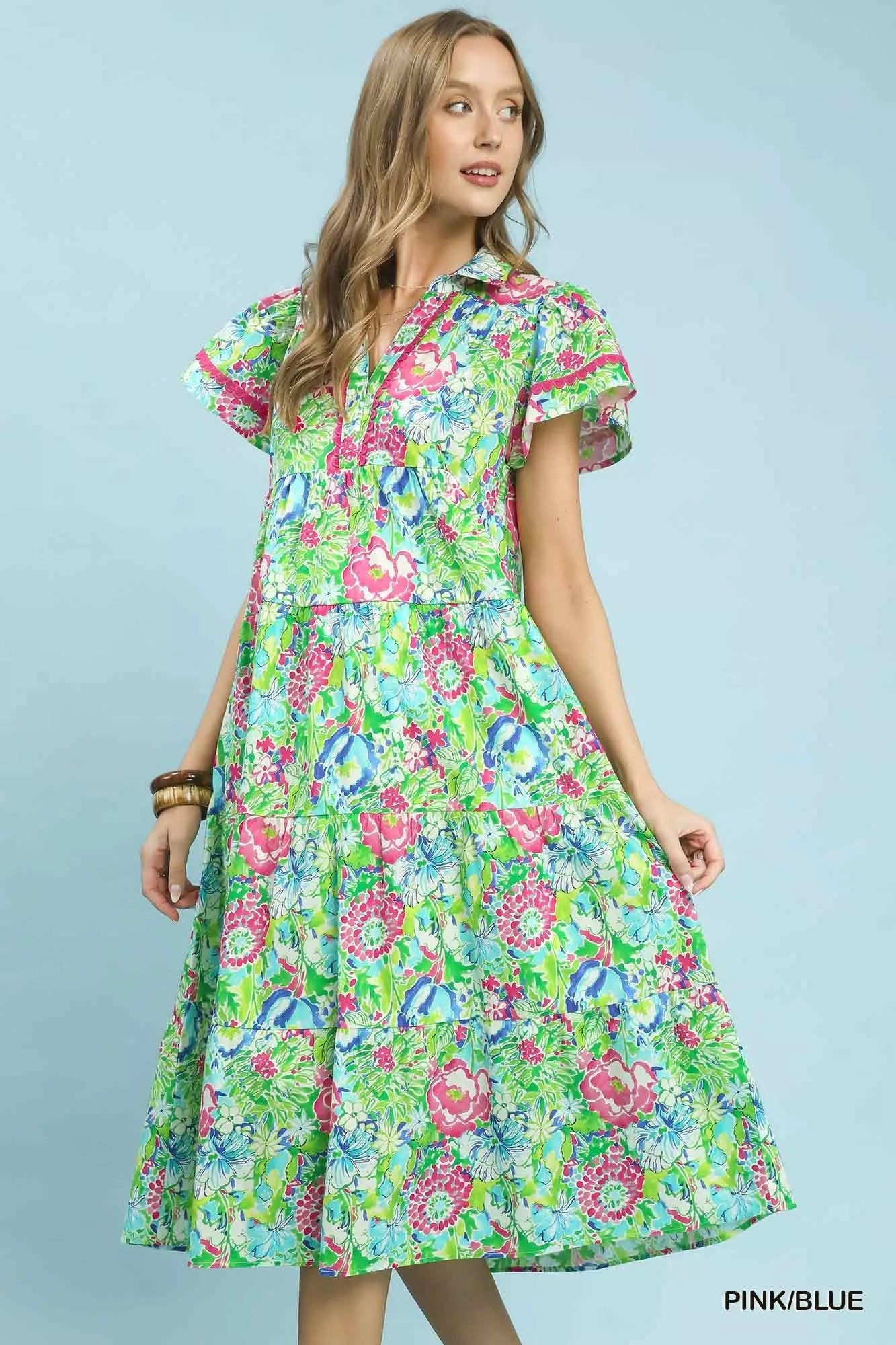Umgee Bold Mixed Floral Tiered Midi Dress - Bitsy Gypsy Boutique