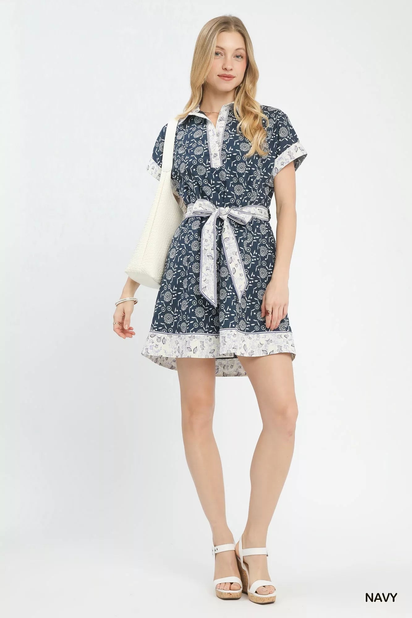Umgee Border Print Belted Shirt Dress - Bitsy Gypsy Boutique