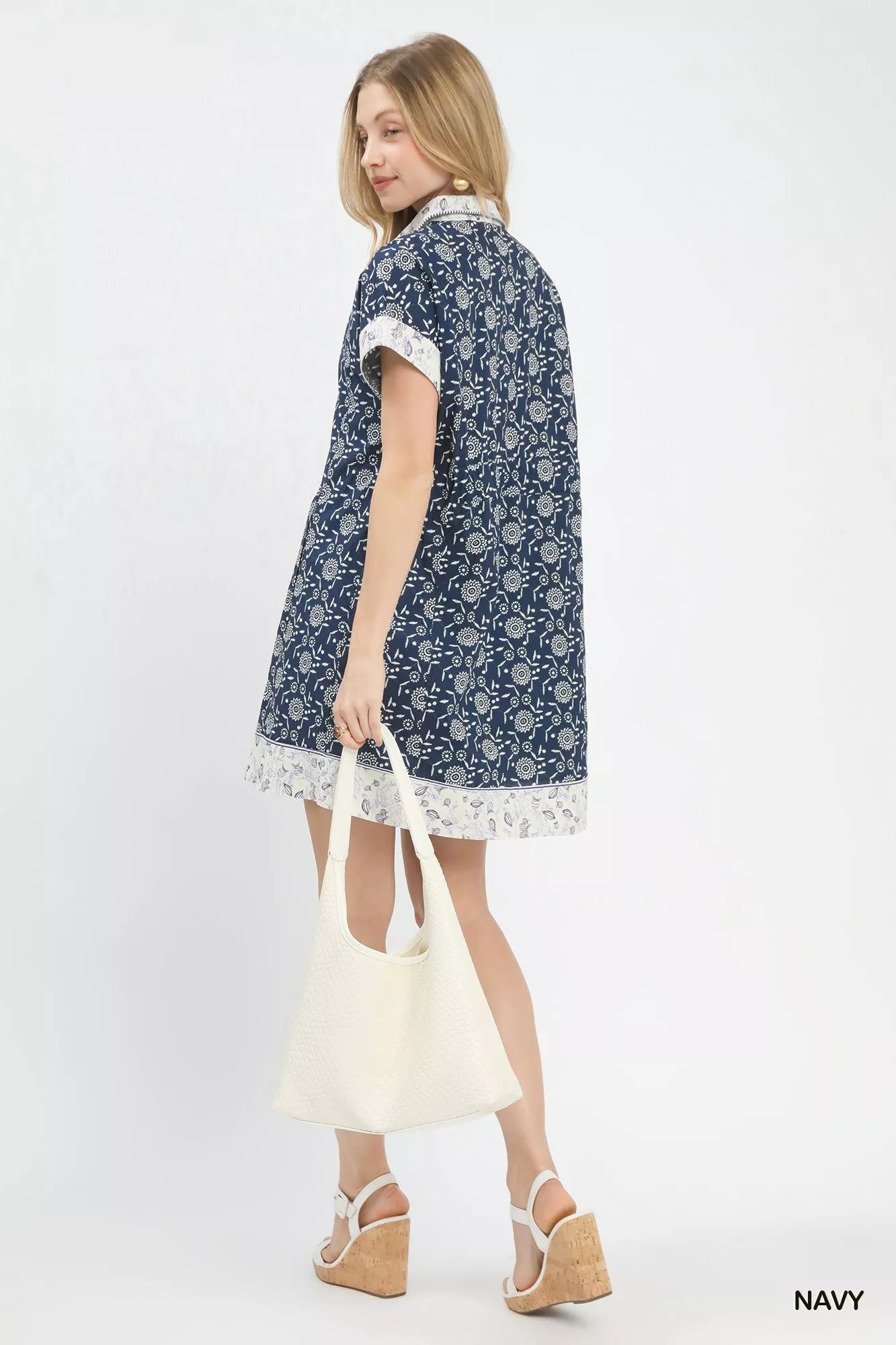 Umgee Border Print Belted Shirt Dress - Bitsy Gypsy Boutique