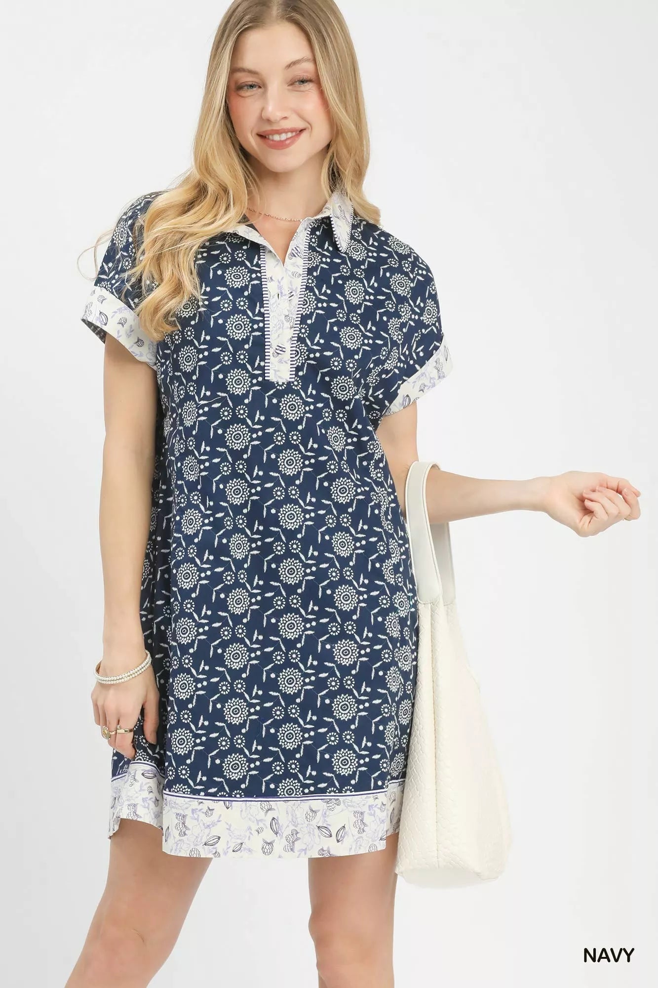 Umgee Border Print Belted Shirt Dress - Bitsy Gypsy Boutique