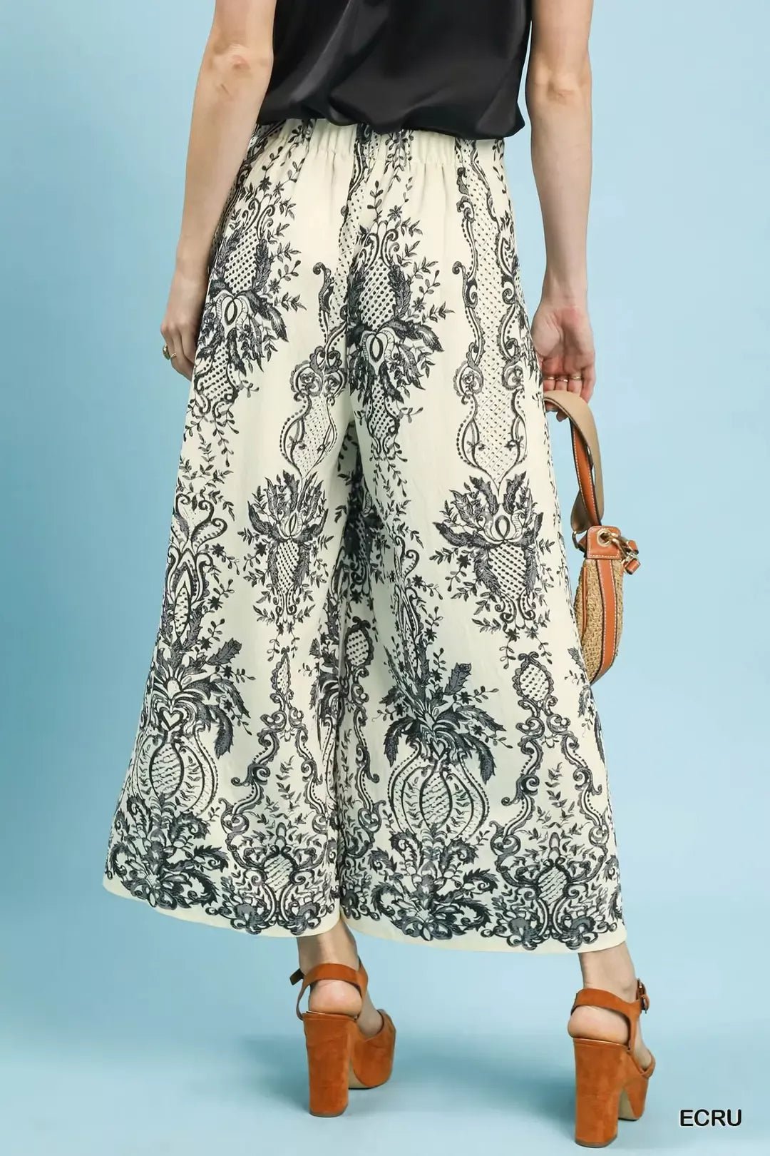 Umgee Border Print Wide Leg Pants - Bitsy Gypsy Boutique
