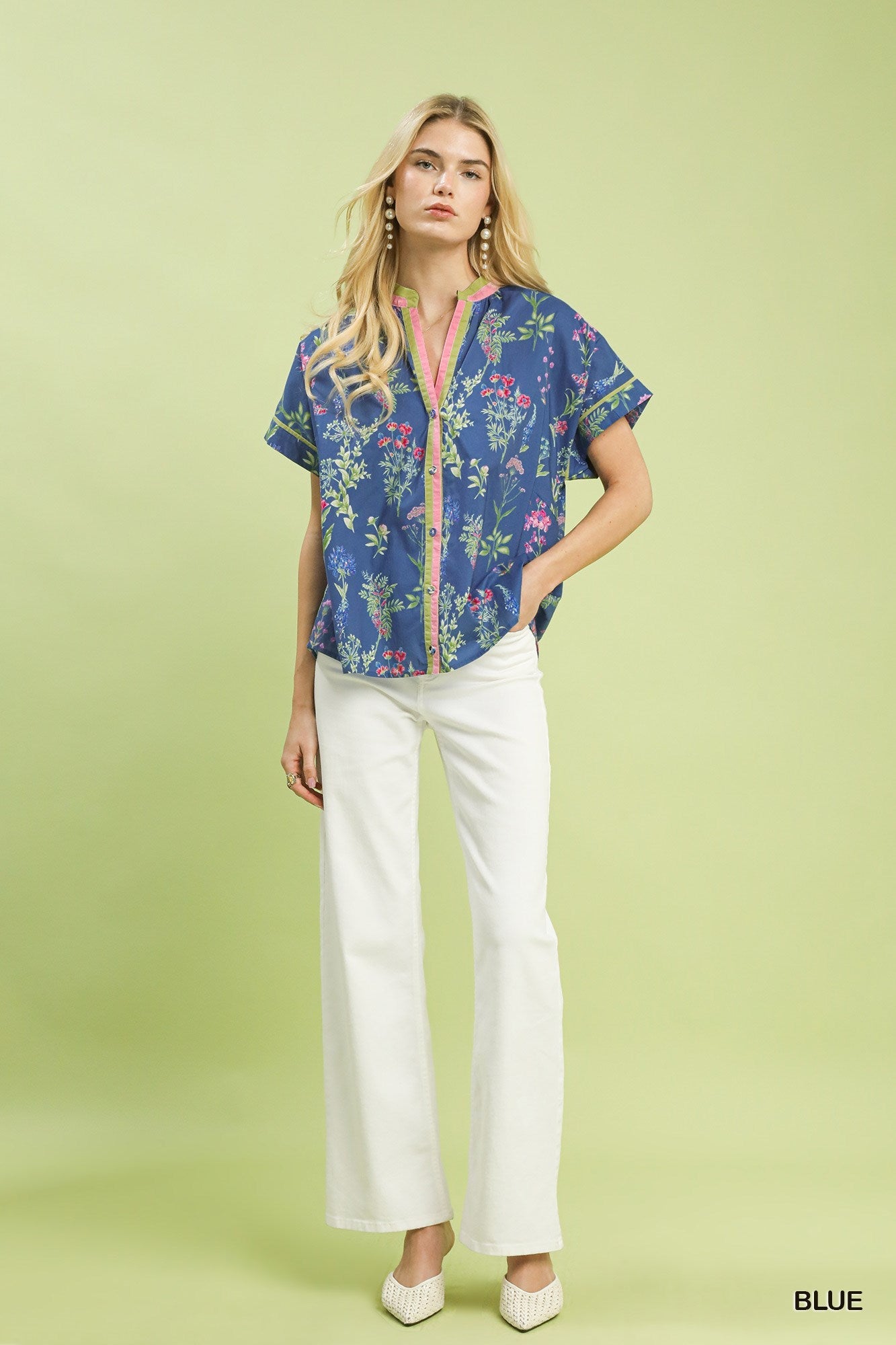 Umgee Botanical Floral Button Front Top - Bitsy Gypsy Boutique