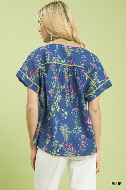 Umgee Botanical Floral Button Front Top - Bitsy Gypsy Boutique