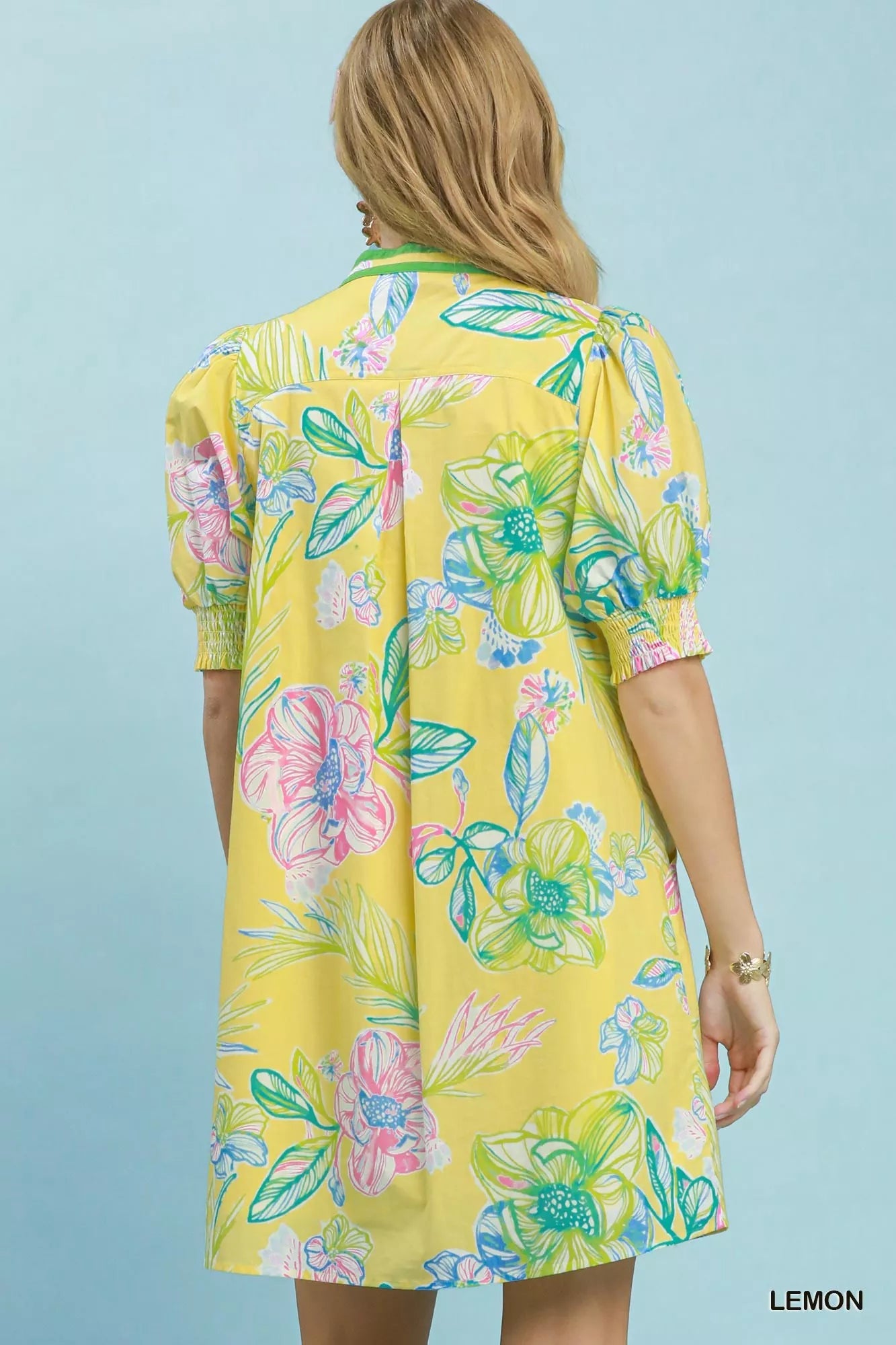 Umgee Botanical Print Dress with Smocked Cuffs - Bitsy Gypsy Boutique