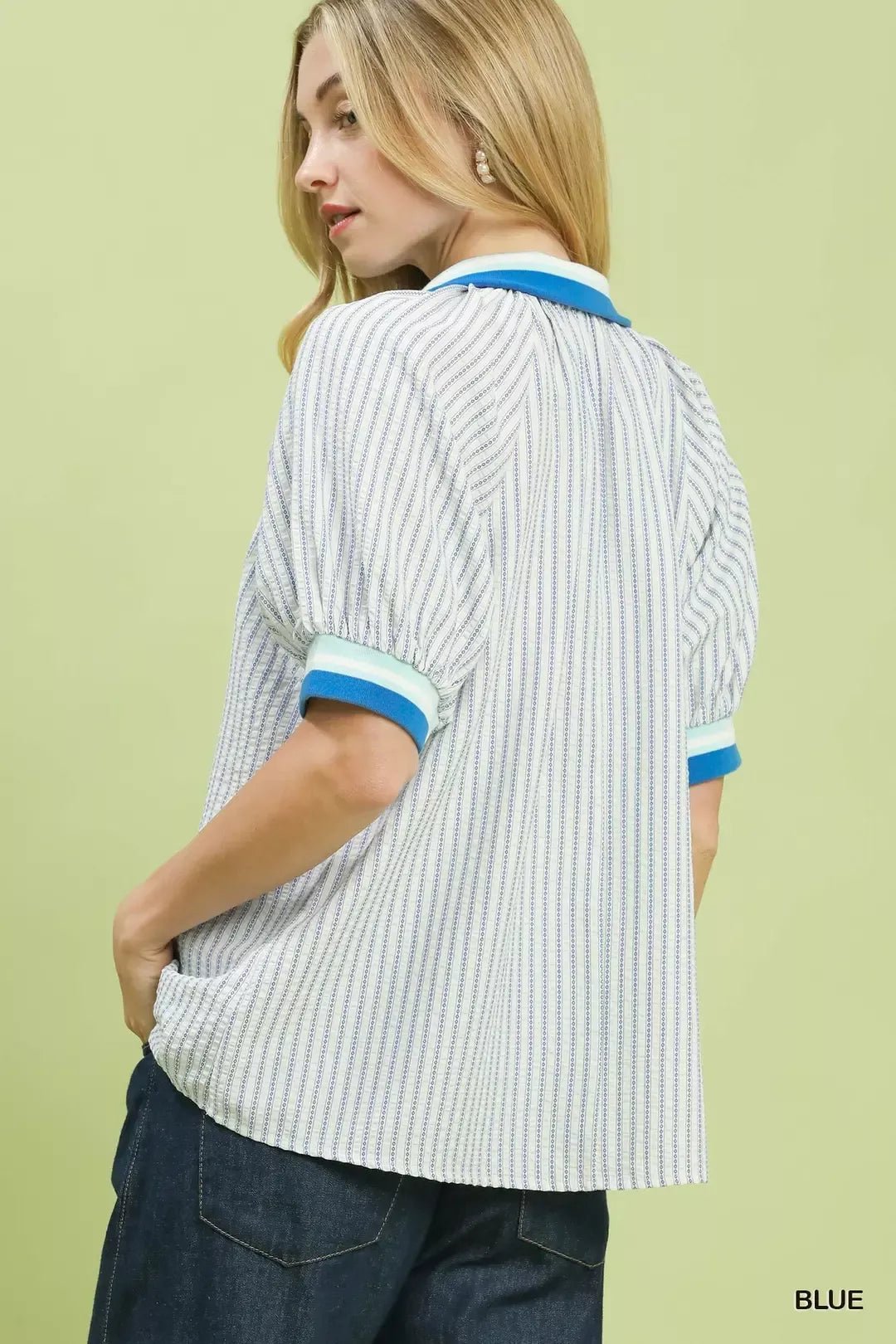 Umgee Botanical Print Puff Short Sleeve Blouse - Bitsy Gypsy Boutique