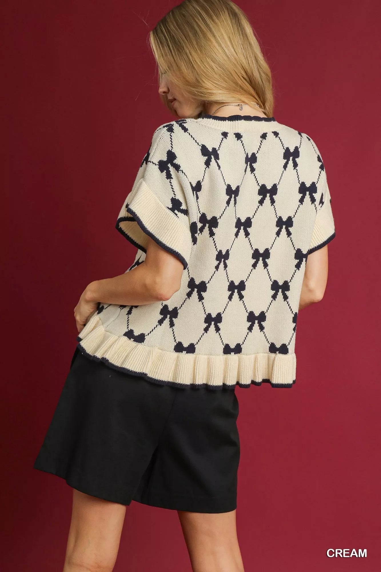 Umgee Bow Knit Ruffle Sleeve Sweater - Bitsy Gypsy Boutique