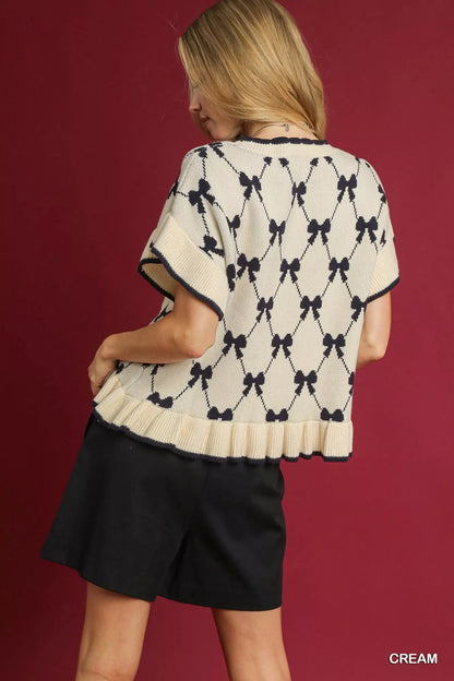 Umgee Bow Knit Ruffle Sleeve Sweater - Bitsy Gypsy Boutique