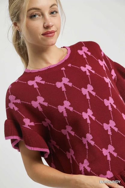 Umgee Bow Knit Ruffle Sleeve Sweater - Bitsy Gypsy Boutique