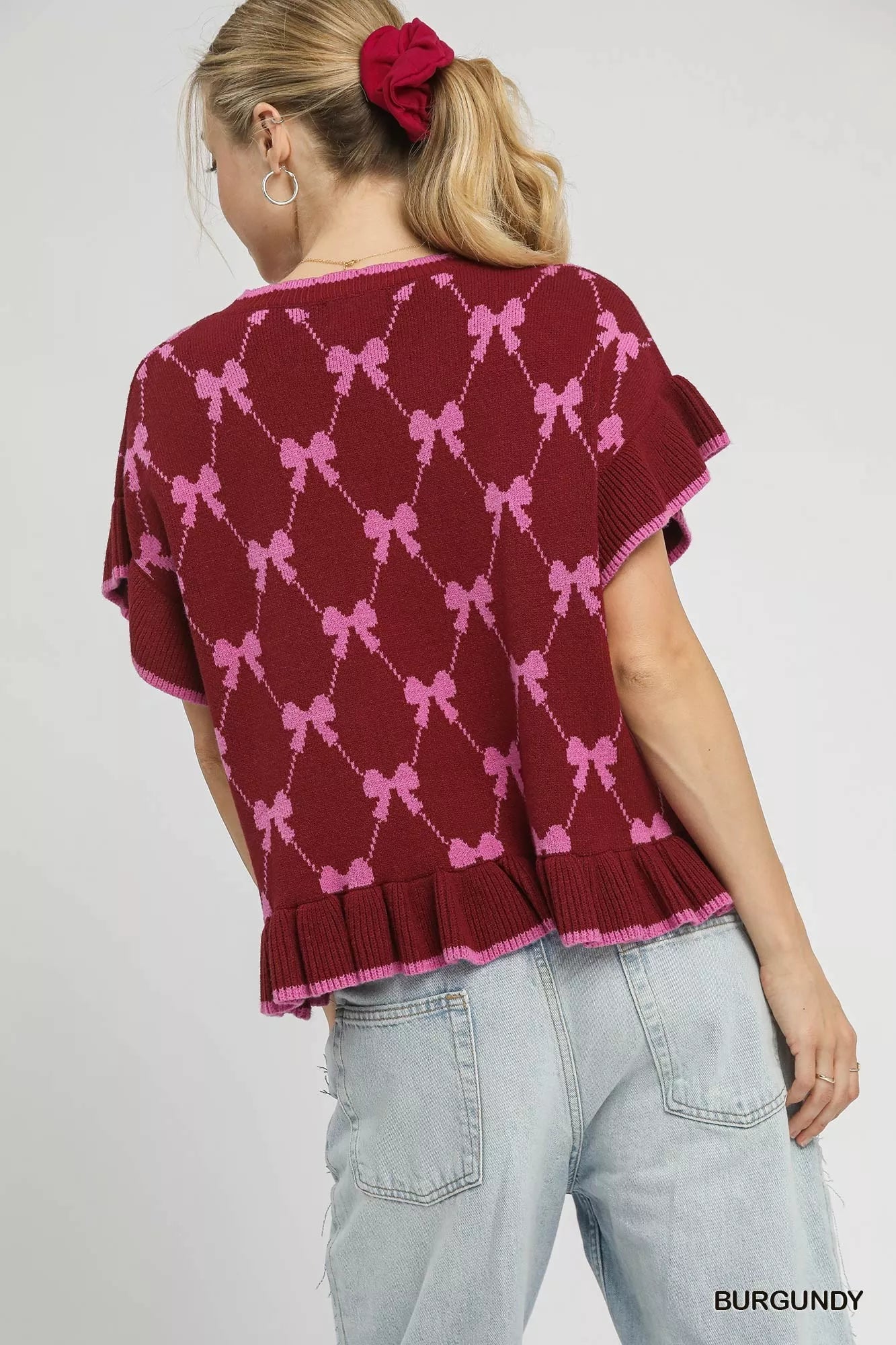 Umgee Bow Knit Ruffle Sleeve Sweater - Bitsy Gypsy Boutique