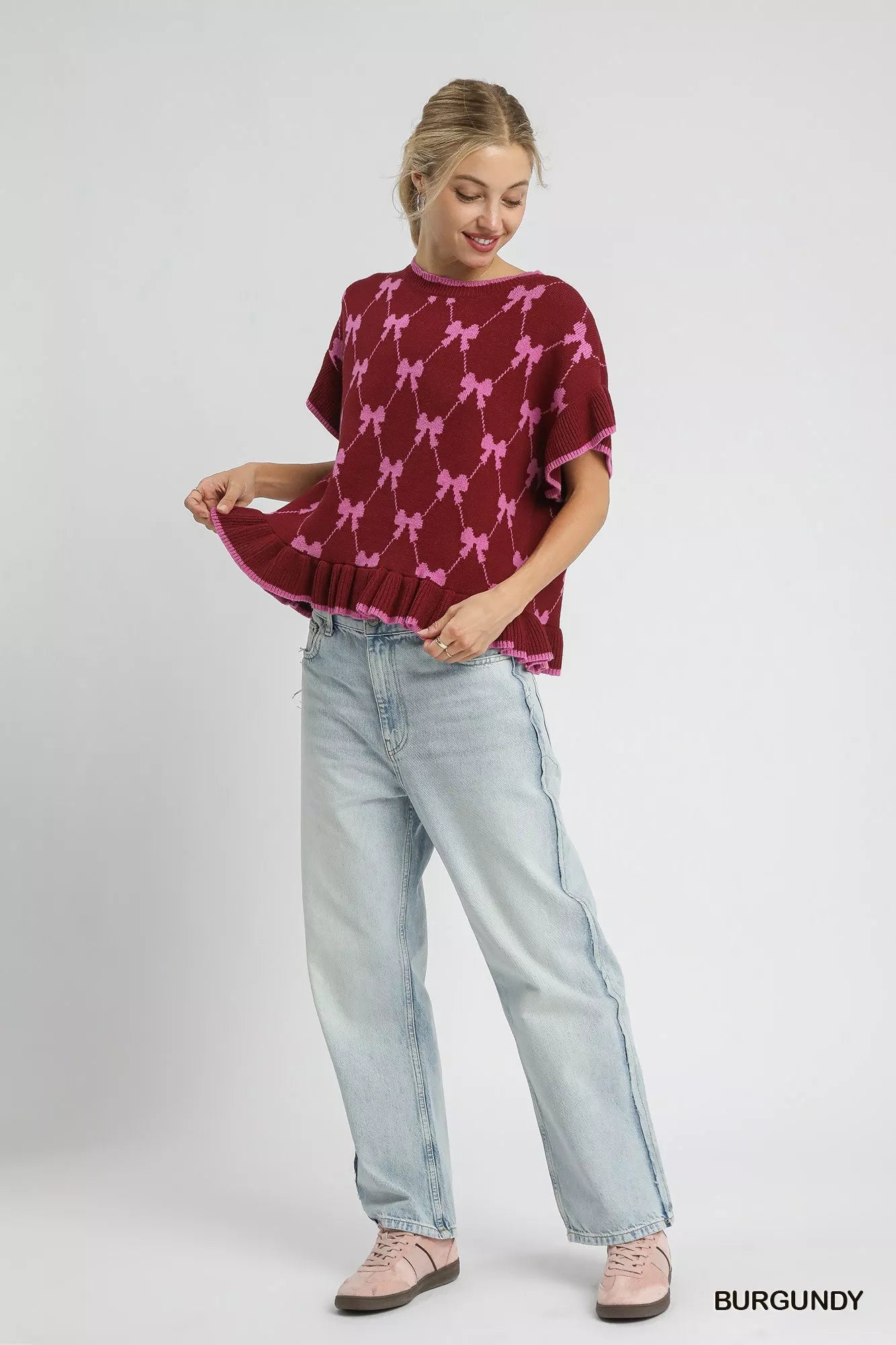 Umgee Bow Knit Ruffle Sleeve Sweater - Bitsy Gypsy Boutique