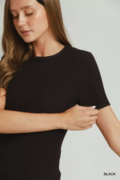 Umgee Brushed Rib Short Sleeve Top - Bitsy Gypsy Boutique