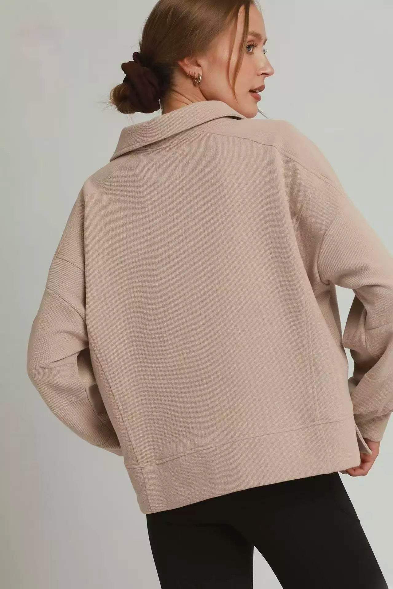 Umgee Brushed Waffle Polo Collared Pullover - Bitsy Gypsy Boutique