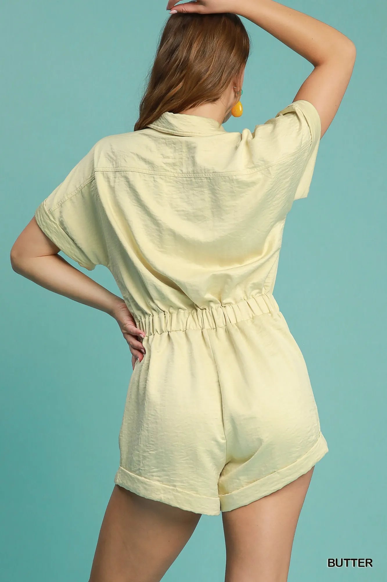 Umgee Button Down Charmeuse Romper - Bitsy Gypsy Boutique