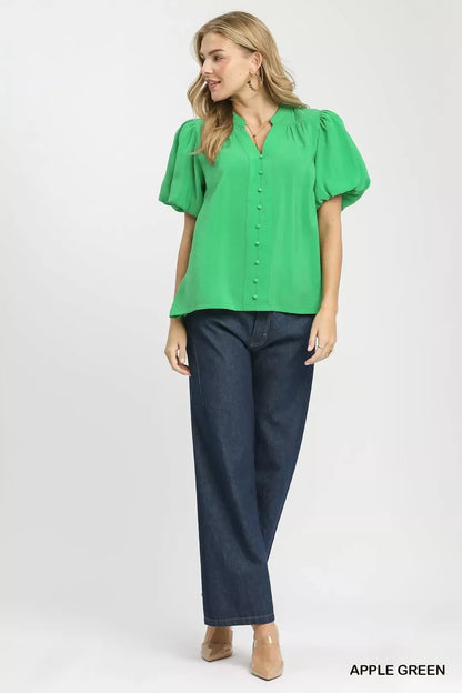 Umgee Button - Down Puff Sleeve Shirt - Bitsy Gypsy Boutique