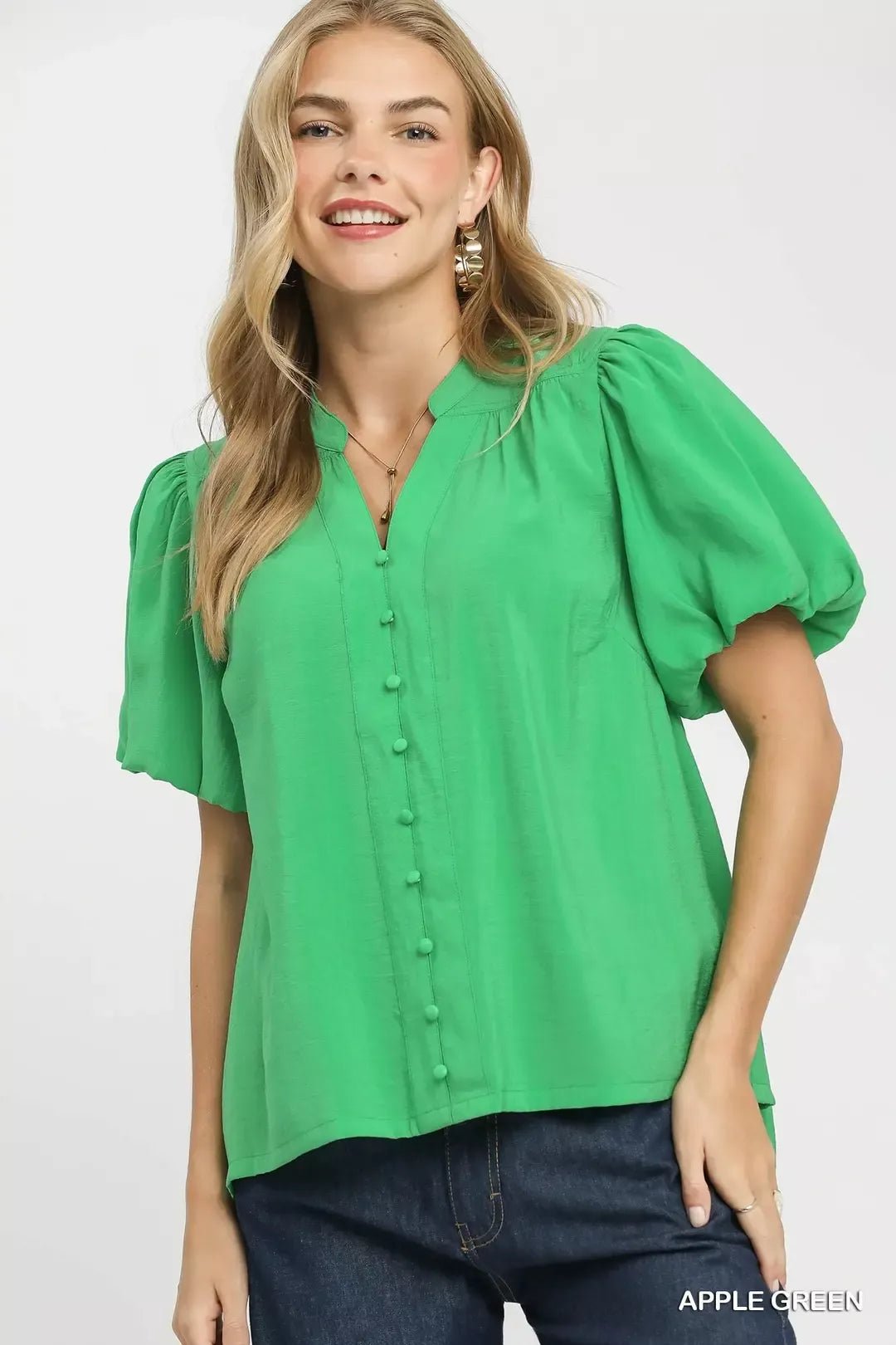 Umgee Button - Down Puff Sleeve Shirt - Bitsy Gypsy Boutique